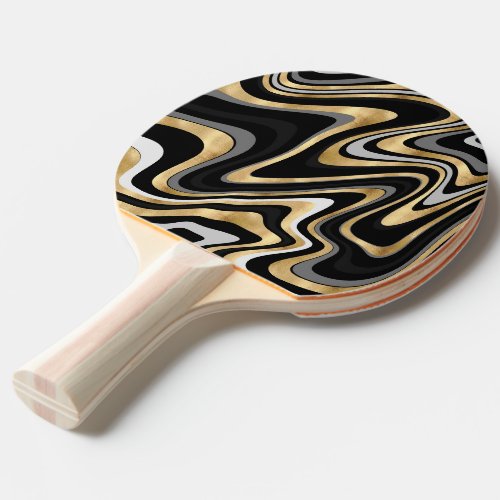 Retro Black Gold Wavy Lines Modern Design Ping Pong Paddle