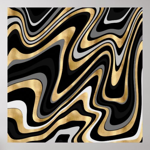 Retro Black Gold Wavy Lines Modern Design Poster