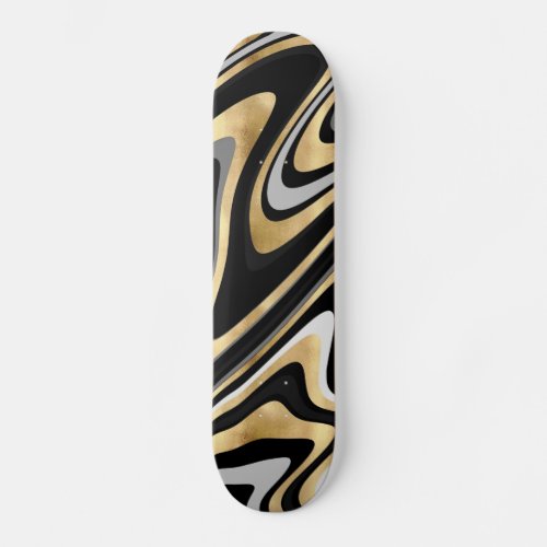 Retro Black Gold Wavy Lines Modern Design Skateboard