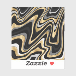 Retro Black Gold Wavy Lines Modern Design Sticker
