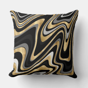 Retro Black Gold Wavy Lines Modern Design Throw Pillow