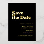 Retro black & gold wedding save the date foil card<br><div class="desc">A retro chic theme: adopt this slightly vintage and stylish typographic design for your wedding stationery,  with a classic black and gold theme,  with real foil.</div>