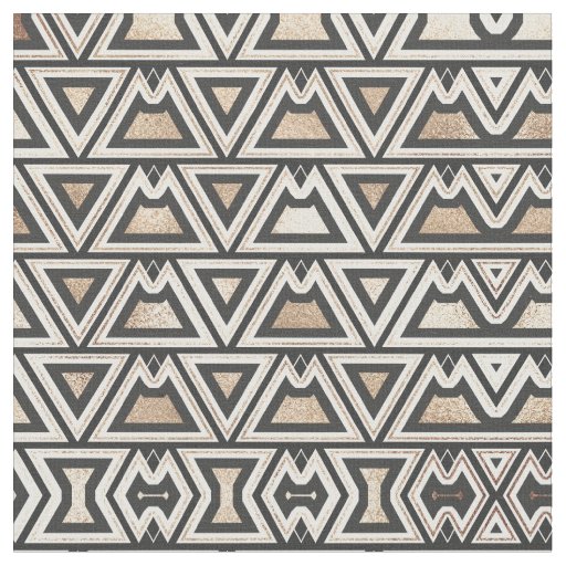 Retro Black Gold White Triangle Geometric Fabric