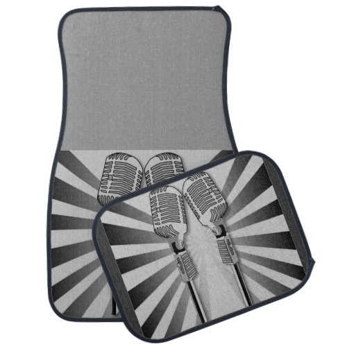 Retro Black Gray Microphone Sound Waves Stripes Car Floor Mat