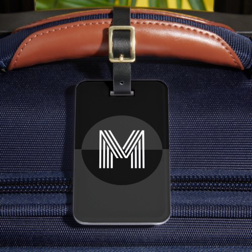 Retro Black Gray White Geometric Modern Monogram Luggage Tag