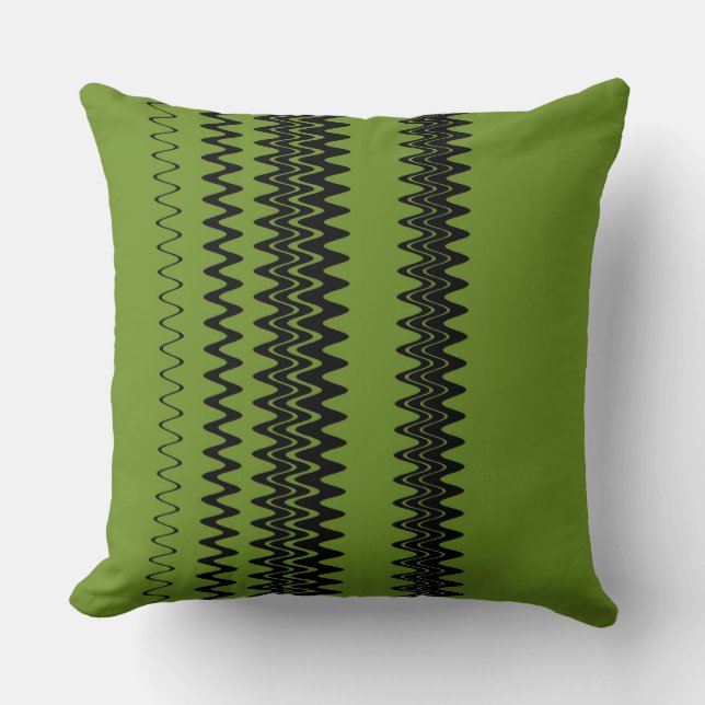 Retro Black Green Stripes Throw Pillow (Front)