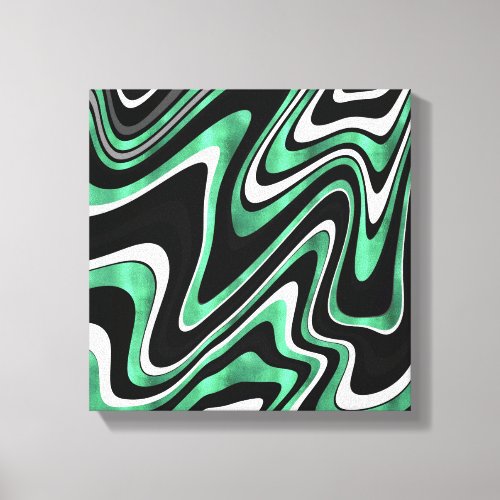 Retro Black Green Wavy Lines Modern Design Canvas Print