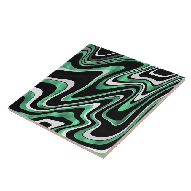Retro Black Green Wavy Lines Modern Design Ceramic Tile (Side)