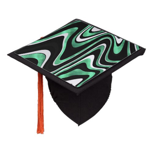 Retro Black Green Wavy Lines Modern Design Graduation Cap Topper
