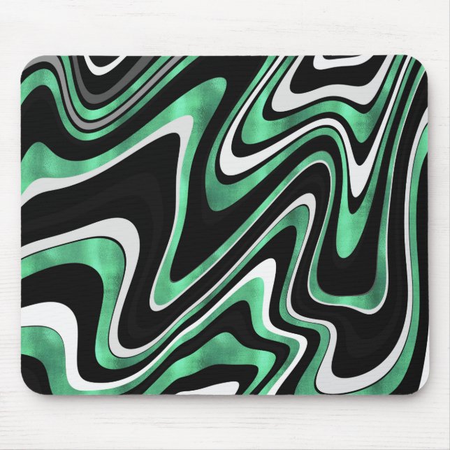 Retro Black Green Wavy Lines Modern Design Mouse Pad (Front)