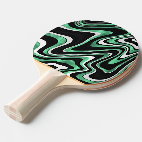Retro Black Green Wavy Lines Modern Design Ping Pong Paddle