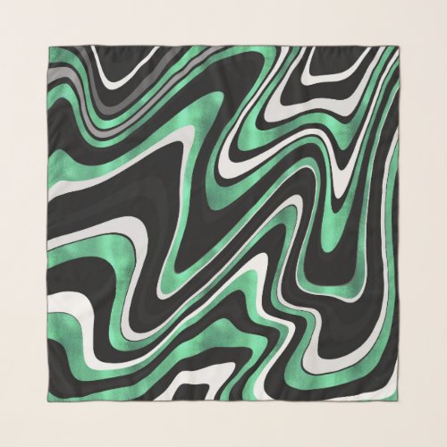 Retro Black Green Wavy Lines Modern Design Scarf