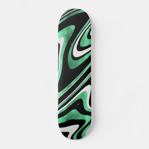 Retro Black Green Wavy Lines Modern Design Skateboard