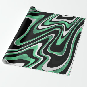 Retro Black Green Wavy Lines Modern Design Wrapping Paper