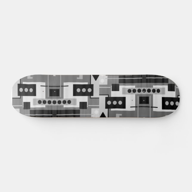 Retro Black, Grey and White Geometric Shapes Skateboard (Horz)