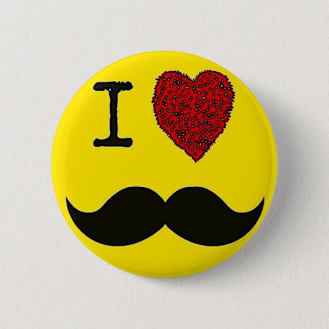 Retro Black Handlebar I love Mustache Pinback Button (Front)