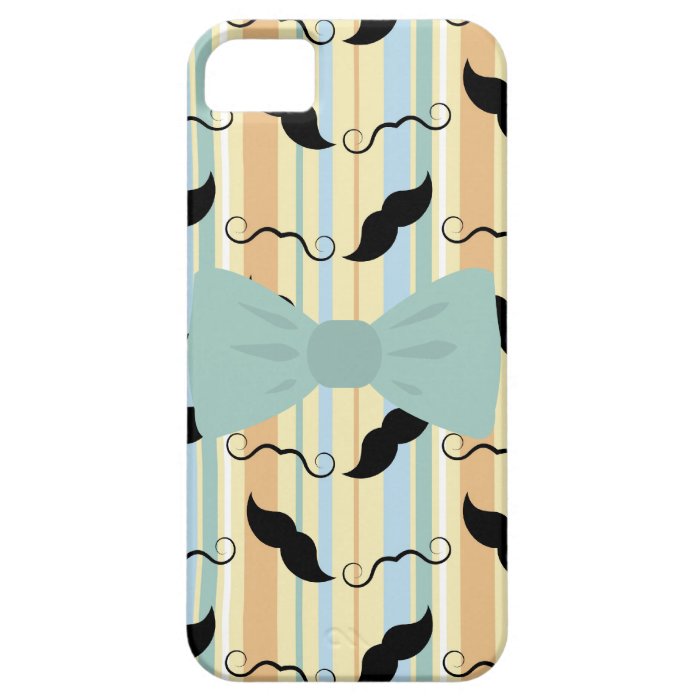 Retro Black Handlebar Mustache Bowtie Pattern iPhone 5 Case