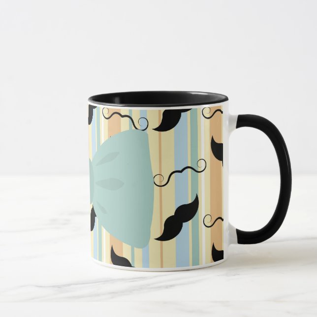 Retro Black Handlebar Mustache Bowtie Pattern Mug (Right)