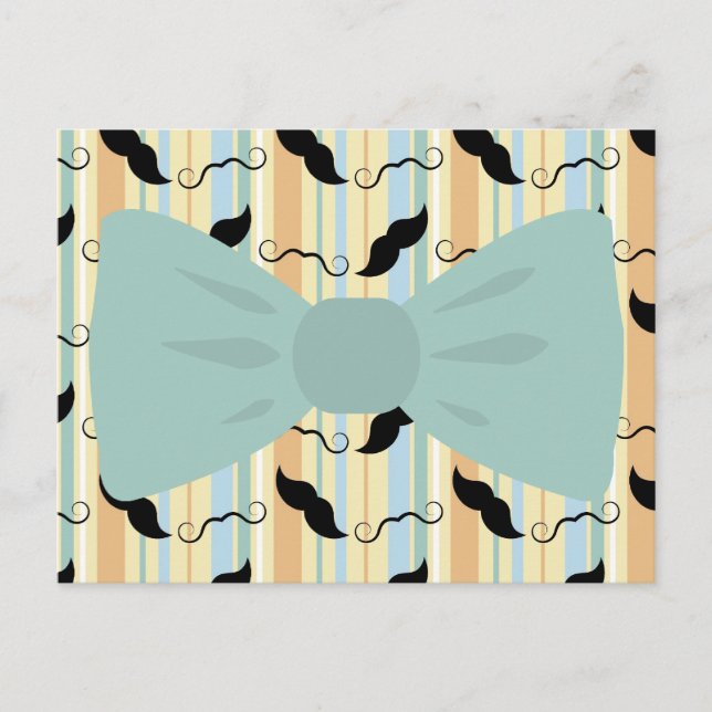 Retro Black Handlebar Mustache Bowtie Pattern Postcard (Front)
