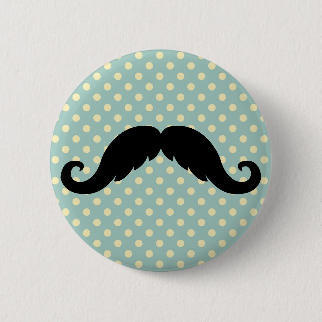 Retro Black Handlebar Mustache Moustache Button (Front)