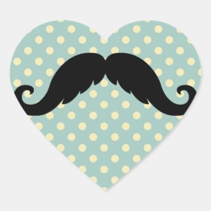 Retro Black Handlebar Mustache Moustache Heart Sticker