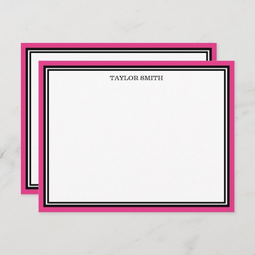 Retro Black Hot Pink Borders Add Your Name Note Card