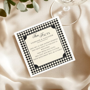 Retro Black & Ivory Fun Facts Old Money Wedding Napkins