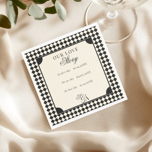 Retro Black Ivory Our Love Story Old Money Wedding Napkins