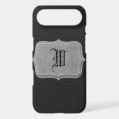 Retro Black Leather Personalized Monogram Case-Mate iPhone Case (Back)