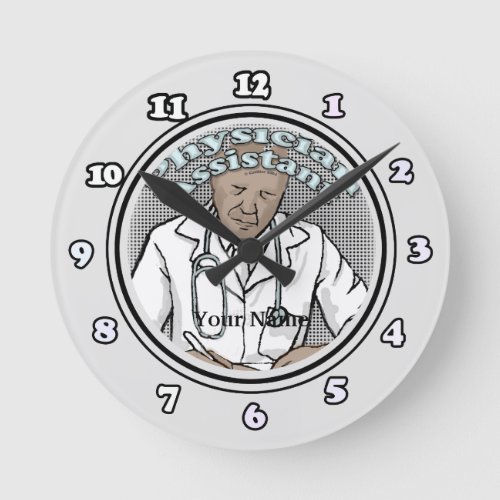 Retro Black male Physician Assistant custom name Round Clock