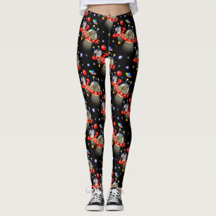 Retro Black Mid Century Space Cats Red Flying Sauc Leggings