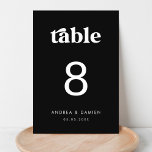 Retro | Black Modern Simple Minimal Wedding Table Number<br><div class="desc">Celebrate your wedding with this elegant sign,  featuring retro typography and custom text of your choice. Easily add your own details by clicking on the "personalize" option.</div>