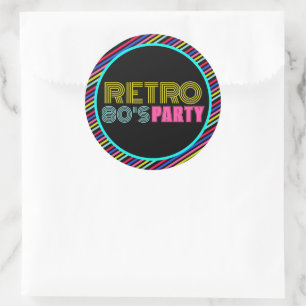 Retro Black Neon Cassette Tape 80s Birthday Party Classic Round Sticker