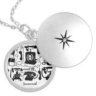 Retro Black or any color & White Telephone Pattern Locket Necklace