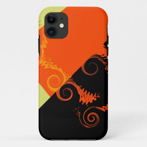 Retro black orange and yellow swirl art graphic 2 iPhone 11 case