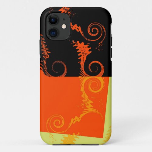 Retro black orange and yellow swirl art graphic iPhone 11 case