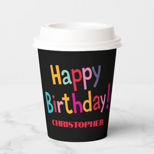 Retro Black Personalized Birthday Cups (Back)