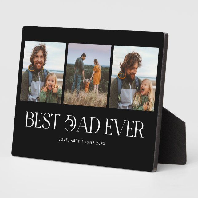 Retro Black Photo Collage Best Dad Ever  Plaque (Side)