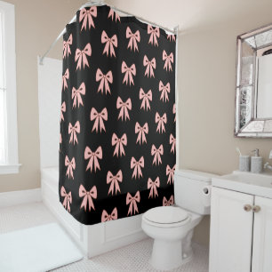 Retro Black Pink Bows  Shower Curtain 