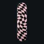 Retro Black Pink Checks Warped Checkered  Skateboard<br><div class="desc">Retro psychedelic modern checkered skateboard</div>