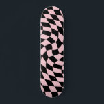 Retro Black Pink Checks Warped Checkered  Skateboard<br><div class="desc">Retro psychedelic modern checkered skateboard</div>