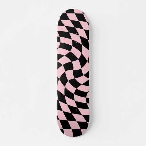 Retro Black Pink Checks Warped Checkered  Skateboard