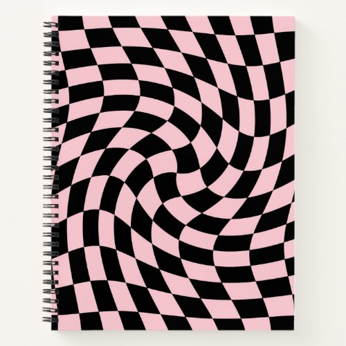 Retro Black Pink Pastel Warped Checks Checkered  Notebook