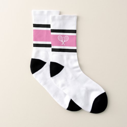 Retro Black Pink Stripe Tennis Racquet Ball   Socks
