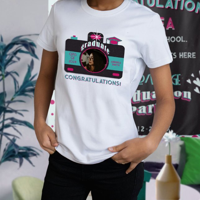 Retro Black Pink Teal Grad Trendy Photo Customized T-Shirt (Creator Uploaded)