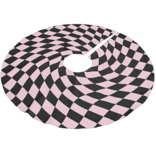 Retro Black Pink Warped Checks Checkered Dorm Brushed Polyester Tree Skirt