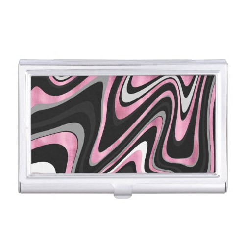 Retro Black Pink Wavy Lines Modern Design Business Card Case