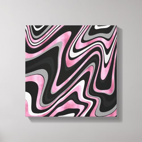 Retro Black Pink Wavy Lines Modern Design Canvas Print