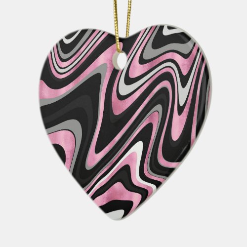 Retro Black Pink Wavy Lines Modern Design Ceramic Ornament