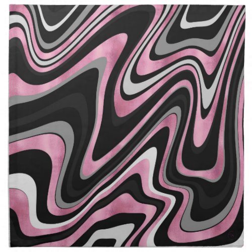 Retro Black Pink Wavy Lines Modern Design Cloth Napkin